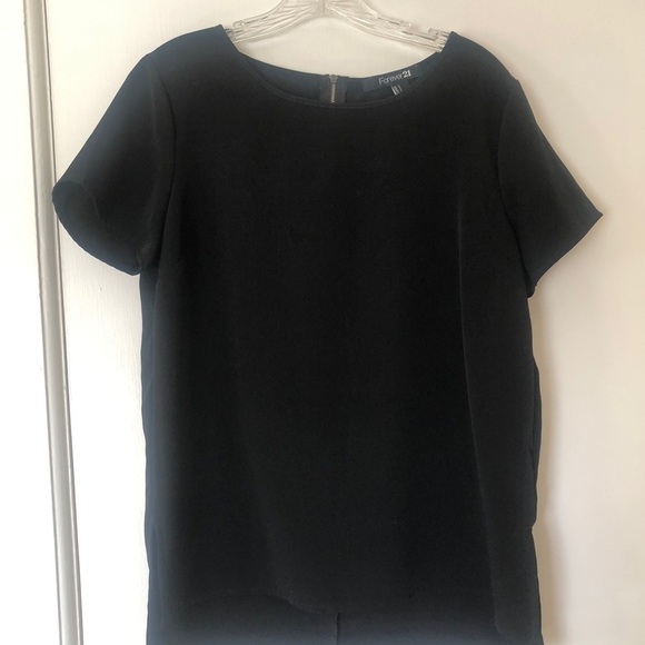 Forever 21 Top Black Bold Zip Back Blouse Short Sleeves size Large - Picture 8 of 13